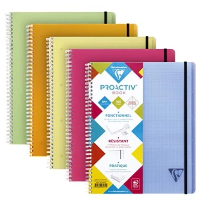Abbildung von Clairefontaine 328171C Packung mit 5 Doppelspiralbücher Linicolor Fresh PROACTIV&#039;BOOK 22,5x29,7 cm, 80 Blatt 90g französische Lineatur, farbig sortiert, 1 Pack