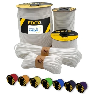 Abbildung von EdcX Paracord 4 mm, 35+ Volltonfarben (10 m, 15 30 50 100 300 m) Ideal zum Basteln, Camping, Outdoor 100% Nylonseil mm Taktische Schnur 550 Typ III (White, 10
