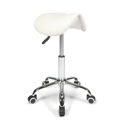 Abbildung von Dunimed Ergonomischer Sattelhocker Sitzhocker, Bürohocker, Rollhocker Höhenverstellbar Hocker mit Rollen Weiß