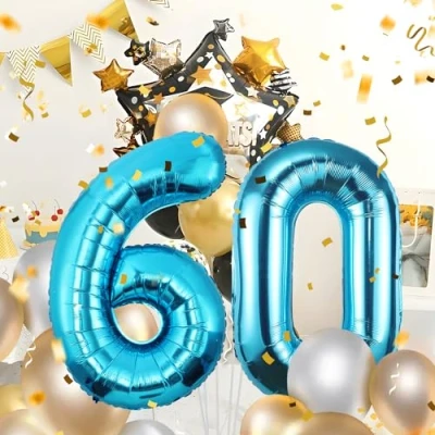 Abbildung von Zahlen luftballon 60 jahre Blau Folienballon 40&quot;60 Geburtstagsdeko Ballon Zahl Deko zum Geburtstag fliegt mit Helium 60.Geburtstag für Männer Frauen 30.Geburtstagsparty Jubiläum