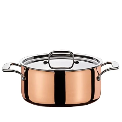 Abbildung von Spring CULINOX Bratentopf mit Deckel Ø: 16cm, Höhe: 7,5 cm 1,4 ltr 0,5 mm Außenschicht aus Kupfer rostfreier Edelstahl Topf induktionsgeeignet Für alle Herdarten Kochtopf