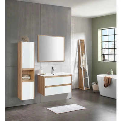 Abbildung von welltime Waschtisch &quot;Torun Badezimmerschrank Unterschrank mit Glasfronten und Softclose&quot;, Waschplatz 2 Schubladen Waschbecken Breite 80 cm