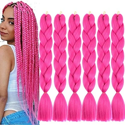 Abbildung von Ombre Braiding Hair Extensions 6pcs kanekalon Kunsthaar rose Braids Haarverlängerung 24&quot;, Zöpfe Box Haar Zum Einflechten (Rose)