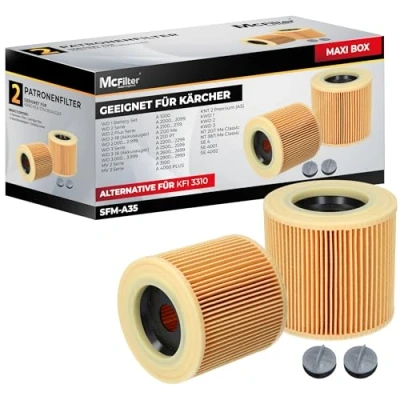Abbildung von McFilter Ersatzfilter (2 Filter) Lamellenfilter passend für Kärcher, Zubehör Kärcher Nass und Trockensauger WD2, WD3, WD3 Premium, MV3, A Serie, K SE 4001, 4002, wie Filter 6.414 552.0, 772.0, 547.0