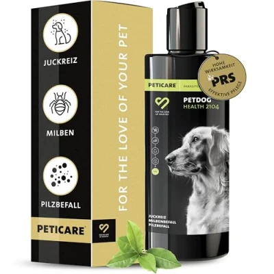 Abbildung von Peticare Anti Parasiten Hunde Shampoo gegen Milben Flöhe Pilze lindert effektiv Juckreiz &amp; unterstützt Regenerationsprozess einzigartiges PRS® System für Lange Wirkung petDog Health 2104