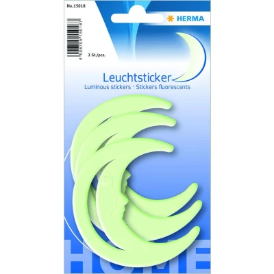 Abbildung von HERMA 15018 Leuchtmond Kinderzimmer groß, 3 Stück, selbstklebend, leuchtende Halbmond Aufkleber Wandsticker, Leuchtsticker aus Plastik zur Sternenhimmel Dekoration für Kinder Mädchen Jungen