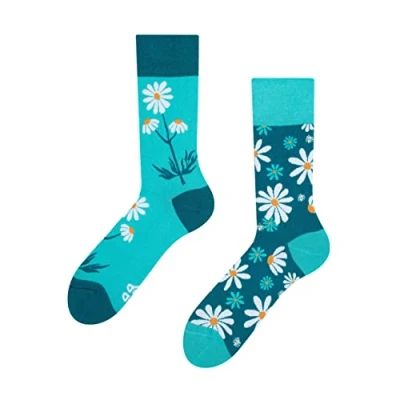 Abbildung von Dedoles Socken Unisex Damen Herren &amp; Kinder Baumwolle viele lustige Designs 1 Paar Geschenk links rechts verschieden, Farbe Blau, Motiv Kamillen, Gr. 35 38