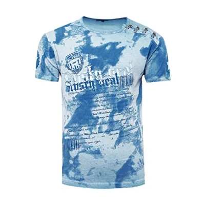 Abbildung von Rusty Neal Herren T Shirt Front Print Verwaschen mit Knopfleiste 156, Farbe:Hell Petrol, Größe S 3XL:XXL