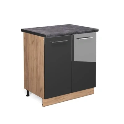 Abbildung von Vicco Spülenunterschrank Fame Line, Anthrazit Hochglanz/Goldkraft Eiche, 80 cm, AP