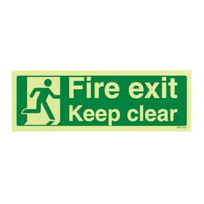 Abbildung von VSafety Notausgangsschild „Fire Exit Keep Clear“, leuchtet im Dunklen, Hartplastik, 300 x 100 mm