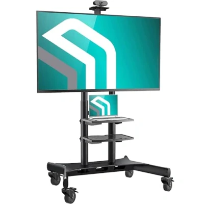 Abbildung von ONKRON TV Standfuss mit Rollen (TS1881 BLK) Ständer, (bis 86,00 Zoll, 1 tlg., höhenverstellbar, rollbar, fahrbar, Bewegungssperre 50 86 Zoll)