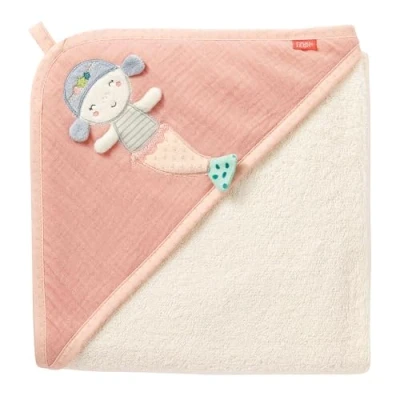 Abbildung von Fehn Badetuch Baby Meerjungfrau Badehandtuch Kinder Poncho aus Frottee Handtuch in rosa Babybadetuch mit Kapuze für Babys und Kleinkinder ab 0+ Monaten Kapuzenhandtuch Maße 80 x cm