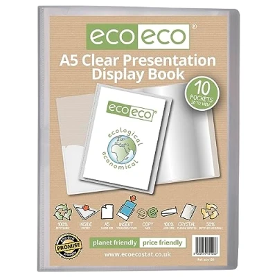 Abbildung von eco eco126 Präsentationsbuch, A5, 50% recycelt, 10 Taschen, durchsichtig, Aufbewahrungsbox, Portfolio Kunstmappe mit Kunststoffhüllen, transparent