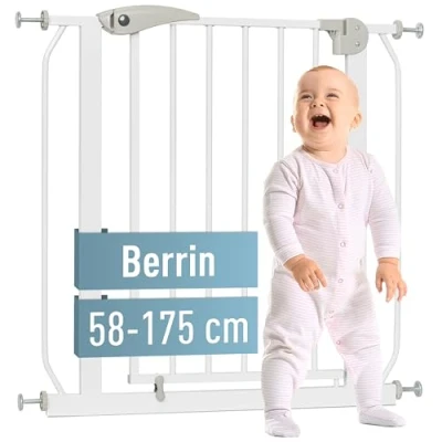 Abbildung von ib style Treppenschutzgitter für Babys Berrin 58 185 cm, Türschutzgitter, Treppensicherung Kleinkind,Ohne Bohren, Weiß, 103 111 cm