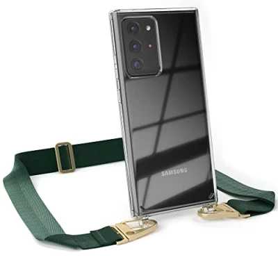 Abbildung von EAZY CASE Hülle mit Band kompatibel Samsung Galaxy Note 20 Ultra / 5G Handyhülle Umhängeband Silikonhülle Transparent Schutzhülle Handykette zum Umhängen Handykordel Smartphone in Grün Gold