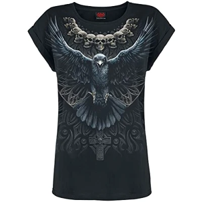Abbildung von Spiral Raven Skull Turnup Sleeve Loosefit Tee M