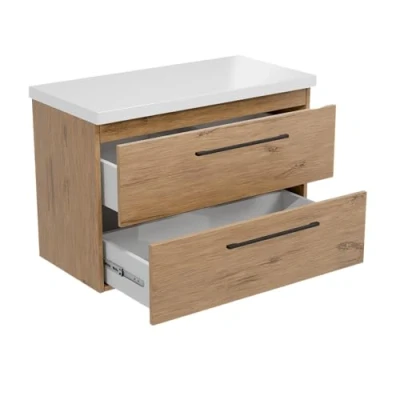 Abbildung von paplinskimoebel Badezimmerschrank mit Arbeitsplatte für Aufsatzwaschbecken GIRONA B80,5/79,8 x T40/39 H55 cm, Zwei Schubladen (Weiße Arbeitsplatte)