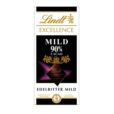 Abbildung von Lindt EXCELLENCE Mild 90 % Kakao milde Edelbitter Schokolade 100 g Tafel Extra Bitter Intensiver Geschmack Dunkle Vegane Schokoladengeschenk