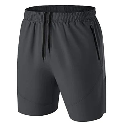 Abbildung von Herren Sport Shorts Kurze Hose Schnell Trocknend Sporthose Leicht mit Reißverschlusstasche(Dunkelgrau,EU M/US S)