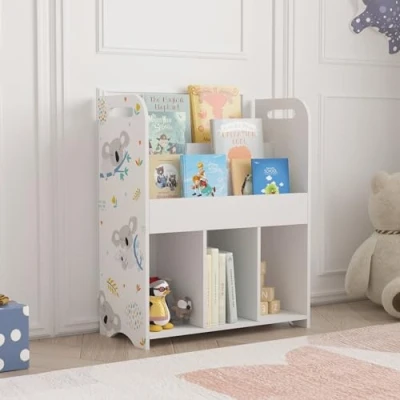 Abbildung von [en.casa] Kinderregal Røyrvik Bücherregal für Kinder mit 6 offenen Fächern Spielzeugregal 75 x 62 29 cm Spielzeug Aufbewahrung Koala Motiv