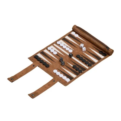 Abbildung von Relaxdays Backgammon, Reisespiel zum Aufrollen, inkl. Zubehör, Spielfeld BxT: 32 x 26 cm, Lederoptik, Brettspiel, braun