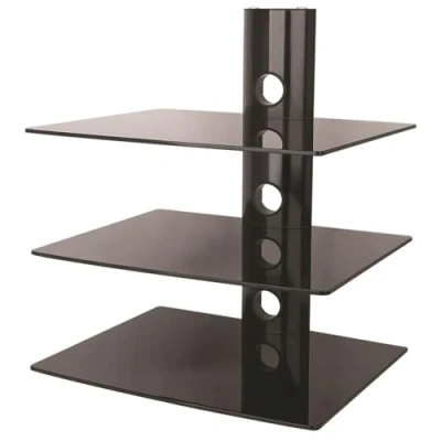 Abbildung von NEG HiFi Regal Suspender 503B Rack Konsolen Wandregal schwebend (schwarz) mit 3 großen Glas Ablagen und Kabelmanagement System
