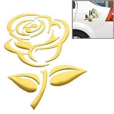 Abbildung von Aufkleber Sticker Gold Chrom 3D Emblem Rose Blume Auto Motorrad Styling