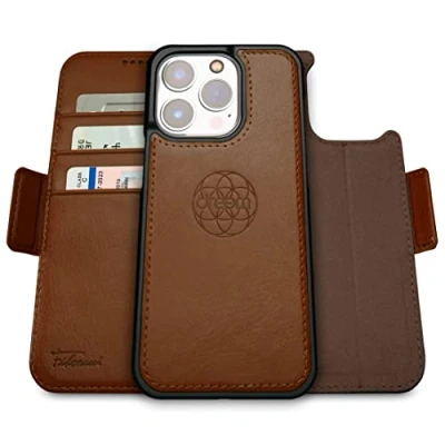 Abbildung von Dreem Fibonacci kompatibel mit iPhone 14 Pro Max Brieftaschen Etui / 2 in 1 stoßfestes und abnehmbares Folio aus veganem Leder, MagSafe kompatibel, RFID Schutz [Schokolade]