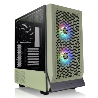 Abbildung von Thermaltake Ceres 300 Matcha Green Mid Tower E ATX Computergehäuse mit Seitenwand aus gehärtetem Glas, 2 x CT140 ARGB Lüfter vorinstalliert, drehbare PCIe Steckplätze, CA 1Y2 00MEWN 00