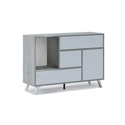 Abbildung von Skraut Home Sideboard für Wohn oder Esszimmer 86 x 120 40 cm Buffet mit 1 Tür + 3 Schubladen Windmodell widerstandsfähiges Holz Zement/weißes Finish