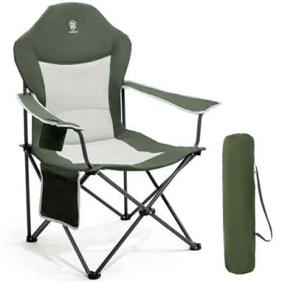 Abbildung von EVER ADVANCED Luxus Campingstuhl Faltbar 160 KG Belastbar Ultragroß mit Hochlehner Bequem Gepolster Klappstuhl Camping Garten Balkon Strand, Stuhl Sessel Gartenstuhl Anglerstuhl