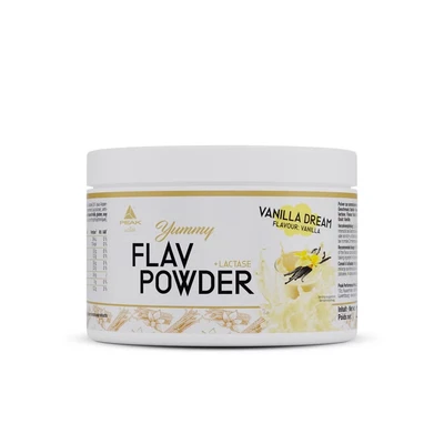 Abbildung von PEAK Yummy Flav Powder 250g Geschmack Vanilla Dream I 50 Portionen Geschmackspulver wenig Kalorien Inulin Ballaststoffe mit Laktase zum Kochen Backen vegan low sugar 250 g