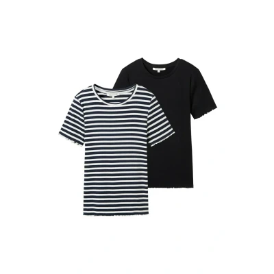 Abbildung von TOM TAILOR Denim T Shirt (Packung, 2 tlg) im Doppelpack mit Rippstruktur und gekräuselten Kanten