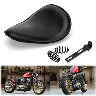 Abbildung von Triclicks Motorrad Solo Sitz Sattel Einzelsitz mit Federn und Halterungsset (Schwarz + Schwarz Farbe Sitzfeder A)