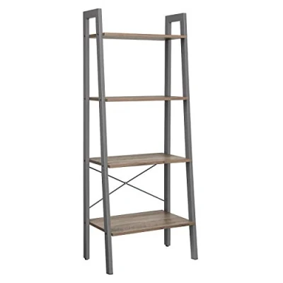 Abbildung von VASAGLE Standregal, Bücherregal, Leiterregal mit 4 Ebenen, Metall, stabil, einfache Montage, für Wohnzimmer, Schlafzimmer, Küche, Industrie Design, greige grau, LLS44MG