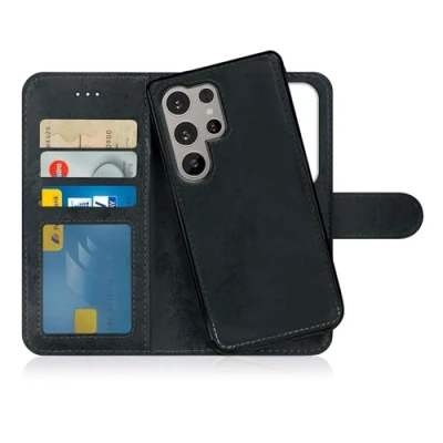 Abbildung von MyGadget Flip Case für Samsung Galaxy S24 Ultra [ abnehmbare Magnet Hülle ] Handyhülle aus Kunstleder Klapphülle mit Kartenfach Schutzhülle in Schwarz