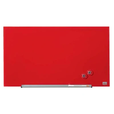 Abbildung von Nobo Glas Magnet Whiteboard mit herausnehmbarem Stiftehalter, 680 x 380 mm, InvisaMount Befestigungssystem, Impression Pro, Rot, 1905183