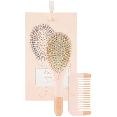 Abbildung von BACHCA Baby Kit Brush 100% boar small size + Wooden Comb Pink