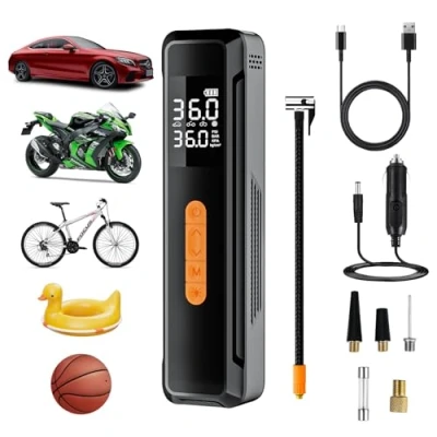 Abbildung von GuKKK Elektrische Luftpumpe, Fahrradpumpe Elektrisch 6000mAH, 150PSI Akku Mini Kompressor, 12V Kabelloser Tragbarer Luftkompressor mit Großbildschirm,USB Powerbank für Motorrad, Auto, Fahrrad,Bälle
