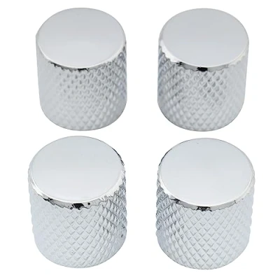 Abbildung von Musiclily Metrisch Gitarren Potiknöpfe Metall Flache Oberfläche Knöpfe T Style Dome Knobs für E Gitarre Bass, Chrom(4 Stück)