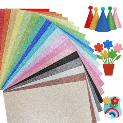 Abbildung von VGOODALL 20 Blatt Glitzerpapier, Bastelpapier A4, 10 Farben, 250g/m², Ideal für Basteln, DIY Projekte, Scrapbooking &amp; Party Deko