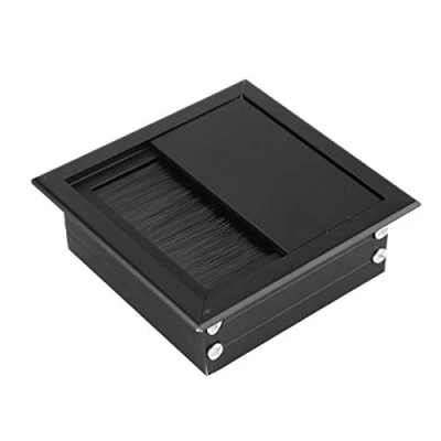 Abbildung von 2PCs Tisch Schreibtisch Rechteck Aluminiumlegierung Drahtseil Tüllenlochabdeckung 80X80mm Rechteckdraht Kabelabdeckung, Desk Wire Cable Hole Cover mit Bürste für Computer