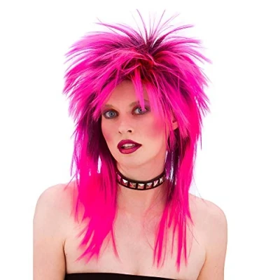 Abbildung von Unbekannt 80&#039;s Rocker rosa Perücke