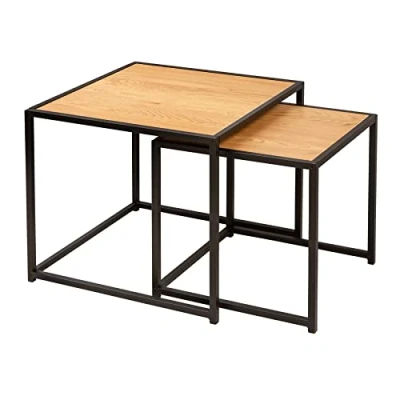 Abbildung von riess ambiente Beistelltisch SLIM LINE 50cm natur / schwarz (Set, 2 St), Wohnzimmer · Wildeiche Design Metall Industrial