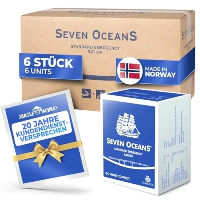 Abbildung von SEVEN OCEANS DAS ORIGINAL Notfallnahrung [6x500g] + extra Vitamine I Extrem lang haltbarer Notvorrat [3kg] zur Krisenvorsorge Energiereiche Outdoor Notration Prepper Notnahrung
