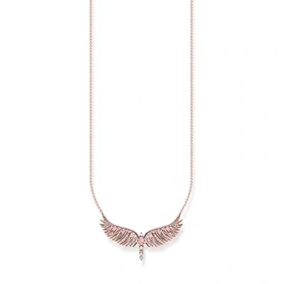 Abbildung von Thomas Sabo Damen Kette Phönix Flügel mit rosa Steinen roségold, aus 925er Sterlingsilber 750er Roségold Vergoldung und stilisierten Flügeln, Länge 45cm, KE2167 323 9 L45V
