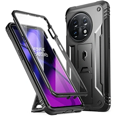 Abbildung von Poetic Revolution Hülle Kompatibel mit OnePlus 11 5G 6,7 Zoll, Ganzkörper Schutzhülle Ständer und eingebauter Displayschutz, Robuste, Stoßfeste Outdoor Handyhülle, Schwarz