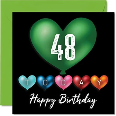 Abbildung von Stuff4 Lustige Geburtstagskarte zum 48. Geburtstag für Männer und Frauen, Herzballons, Happy Birthday Karte Vater, Mutter, Bruder, Schwester, Großvater, Oma, Onkel, Tante, 145 x mm Grußkarten
