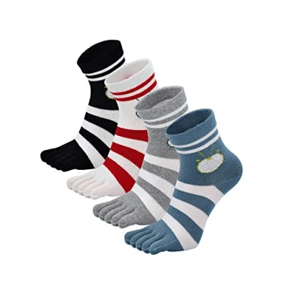 Abbildung von Zehensocken Damen Fünf Finger Socken aus Baumwolle, Sneaker mit Zehen für Sport Laufende Freizeit, atmungsaktive und bunte Socken, 4/5 Paare, Streifen 4 EU 36 41