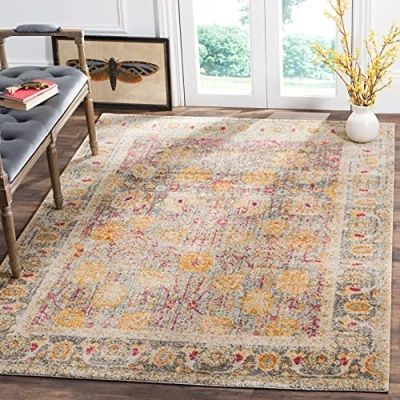 Abbildung von SAFAVIEH Traditionell Teppich für Wohnzimmer, Esszimmer, Schlafzimmer Granada Collection, Kurzer Flor, Hellgrau und Multi, 122 X 183 cm
